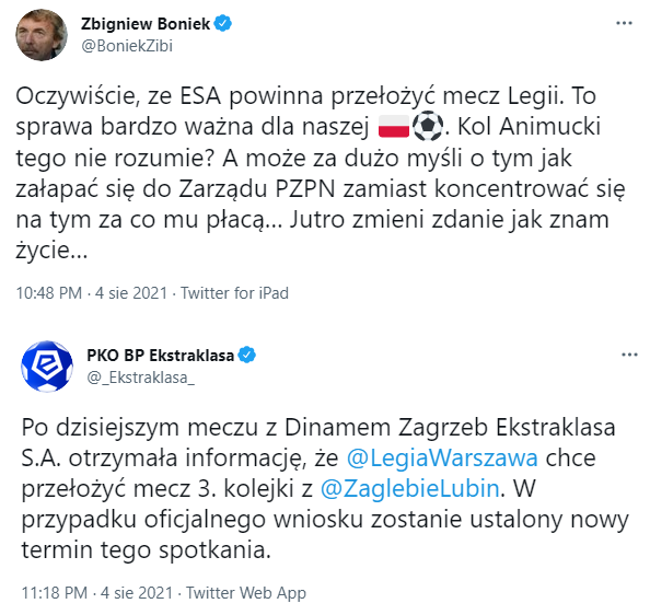 TWEET Bońka nt. PRZEŁOŻENIA meczu Legii i niemal NATYCHMIASTOWA REAKCJA Ekstraklasy xD